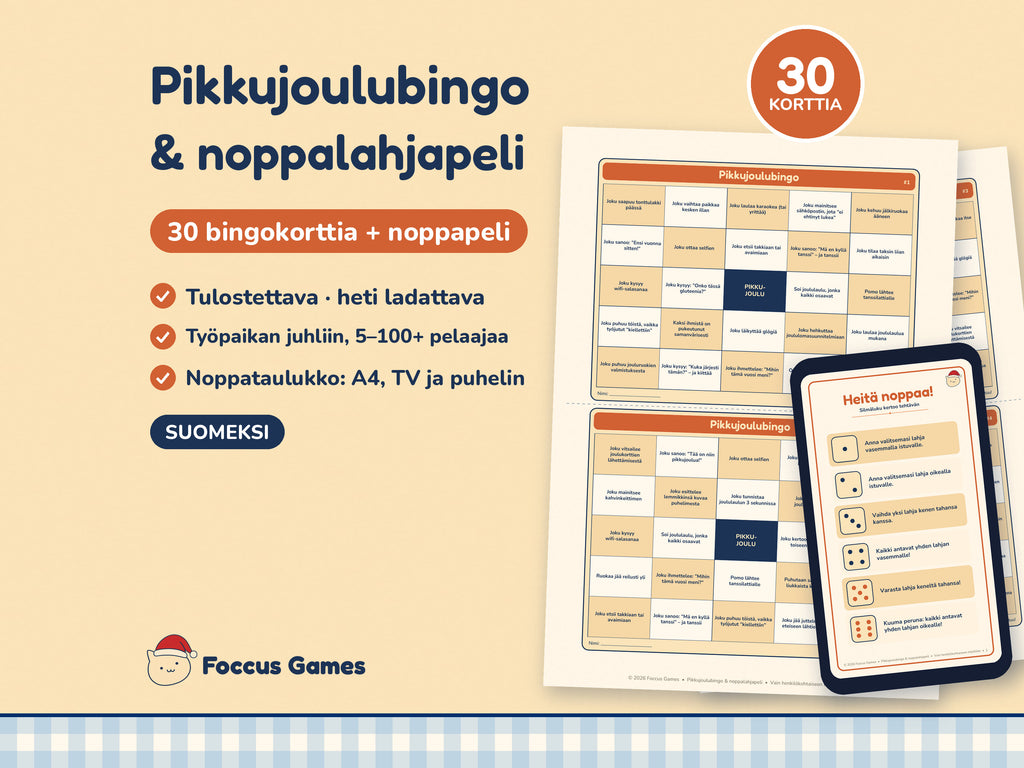 Pikkujoulubingo & Noppalahjapeli