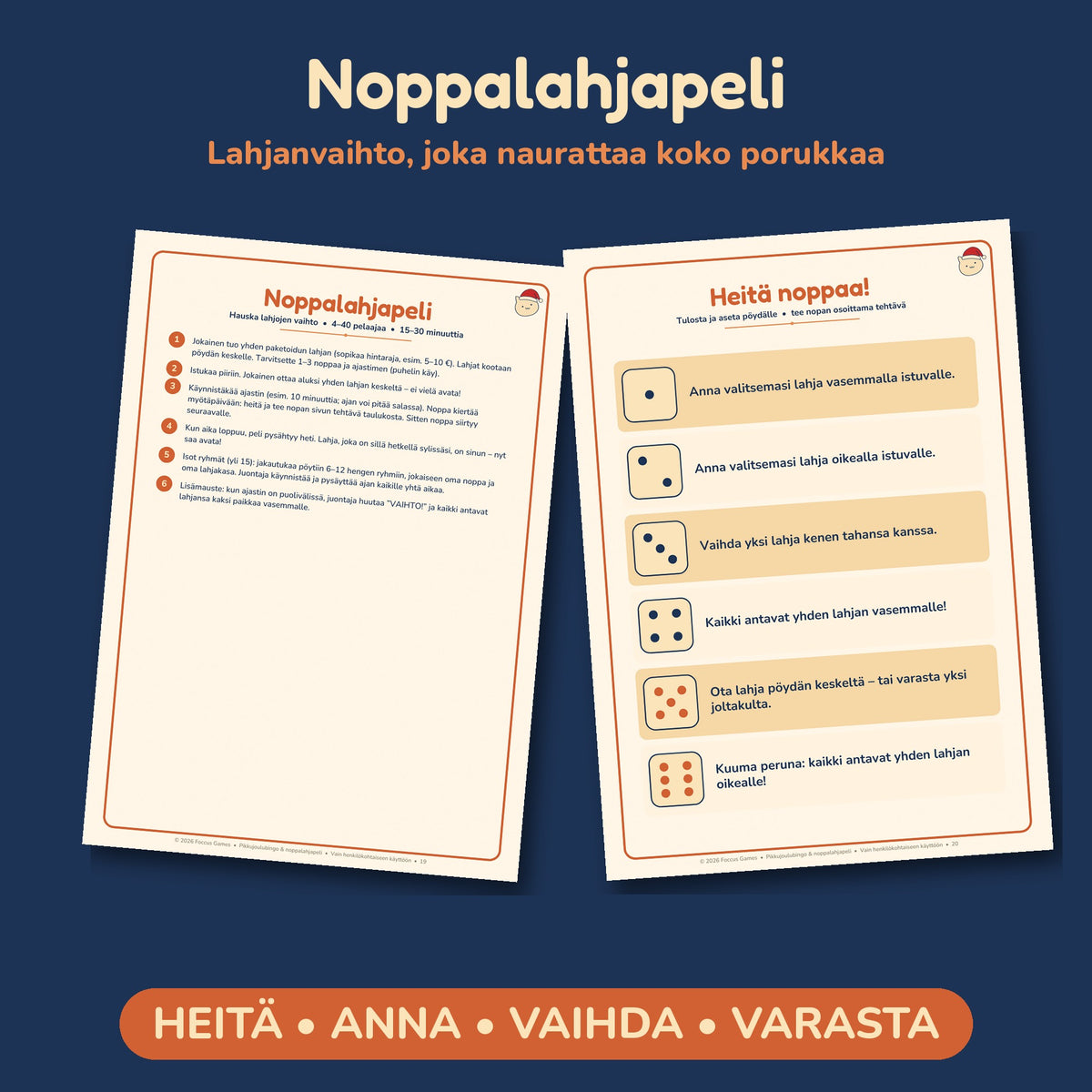 Pikkujoulubingo & Noppalahjapeli