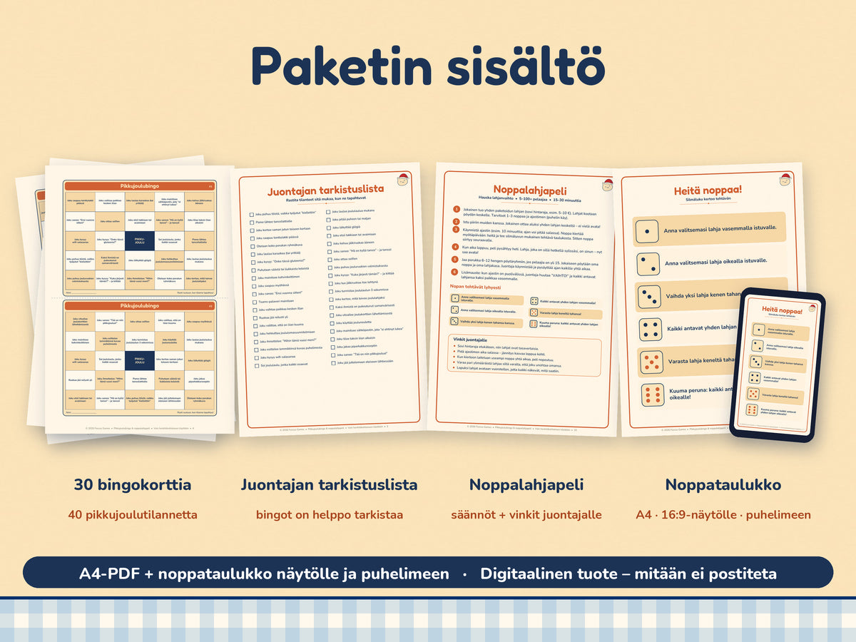 Pikkujoulubingo & Noppalahjapeli