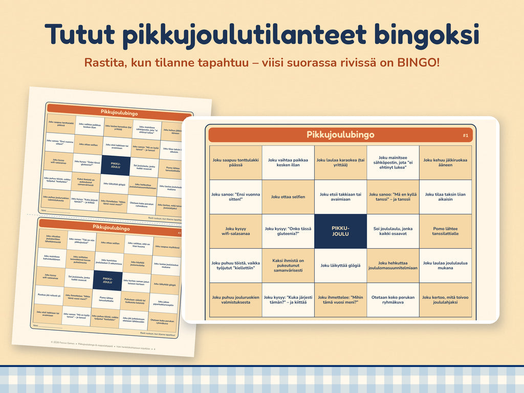 Pikkujoulubingo & Noppalahjapeli