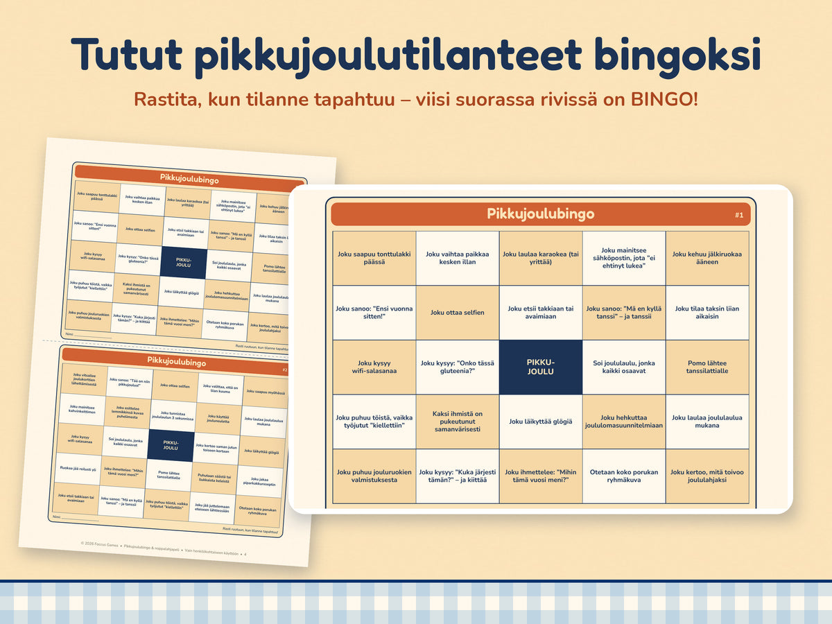 Pikkujoulubingo & Noppalahjapeli