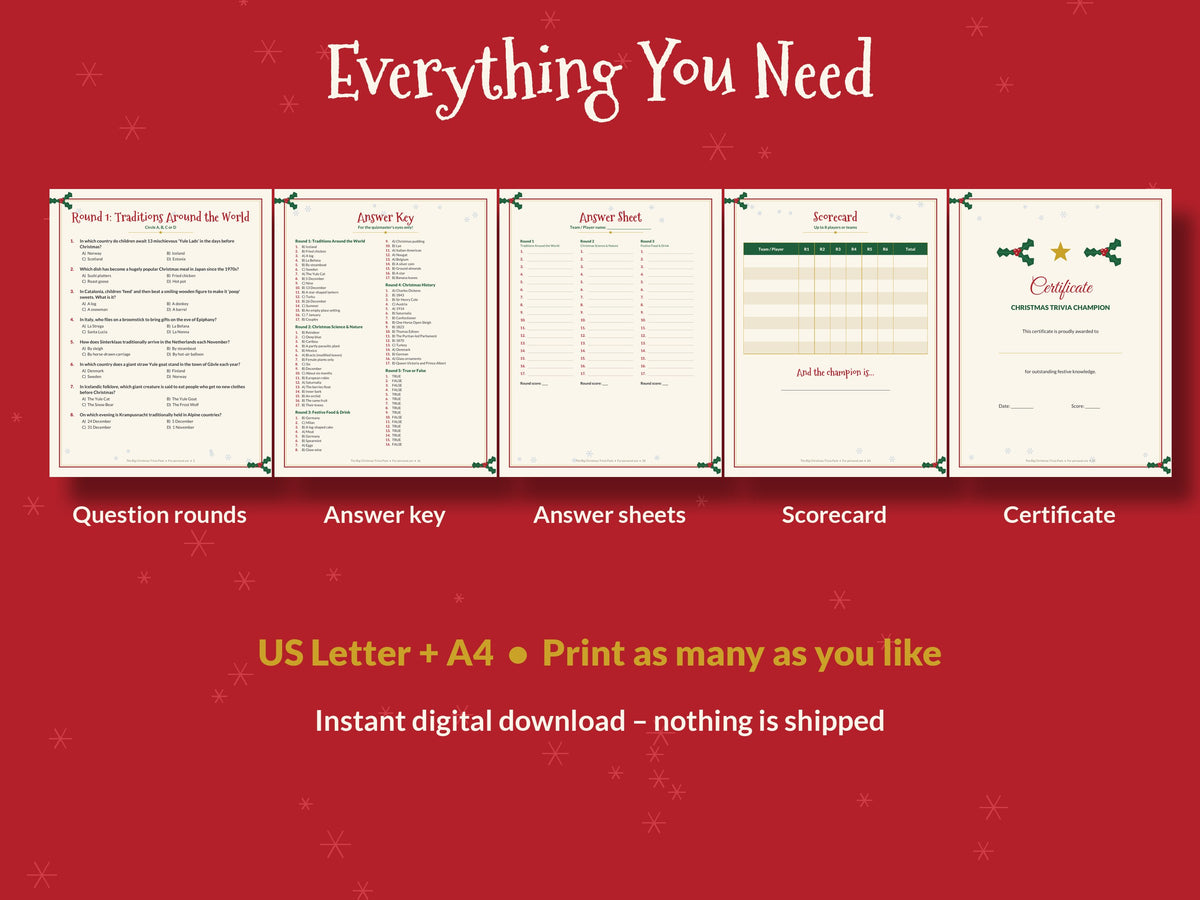 Christmas Trivia Game Printable, 100 Questions, Family Christmas Party Game, Office Holiday Quiz, Phone & Slideshow, Kids & Adults