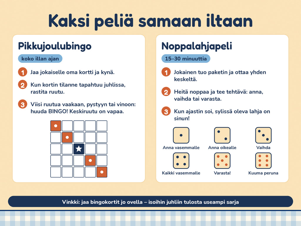 Pikkujoulubingo & Noppalahjapeli