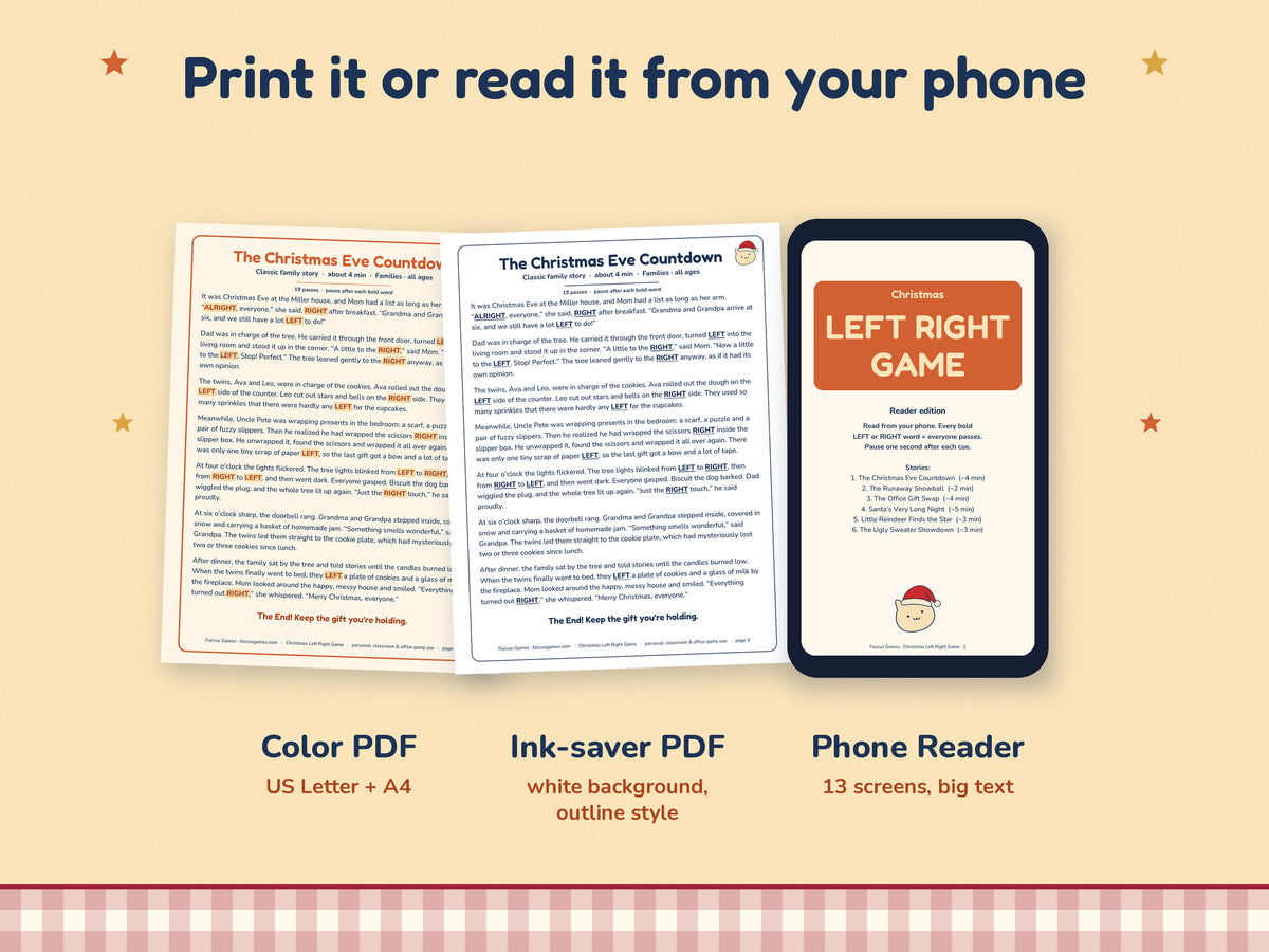 Christmas Left Right Game: print the stories or read them from your phone