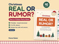 Christmas Real or Rumor printable fact or fiction party game cover with 40 claim cards