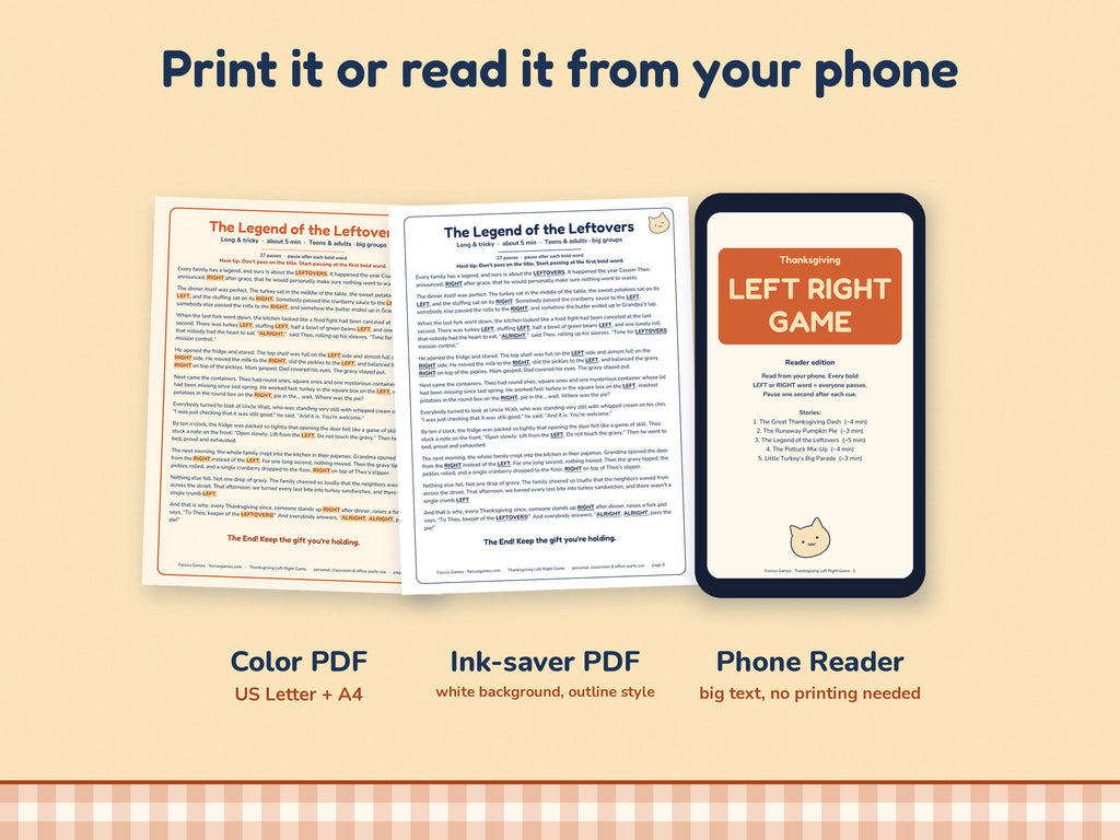 Thanksgiving Left Right Game: print the stories or read them from your phone